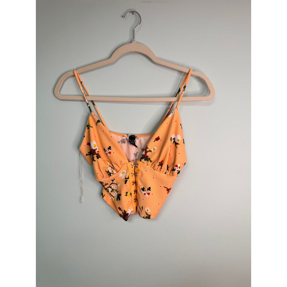 EUC! Windsor Deep V Cropped Tank - Floral Orange -Small